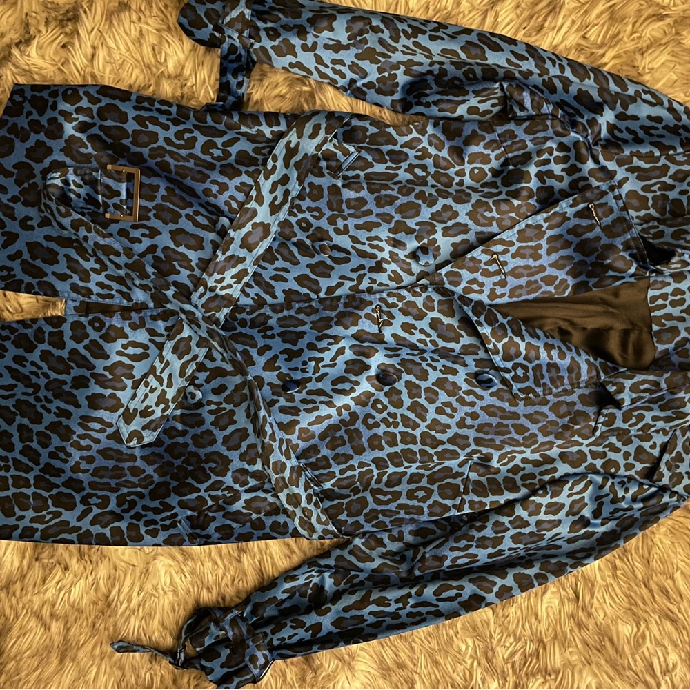 Blue Leopard Trench Coat